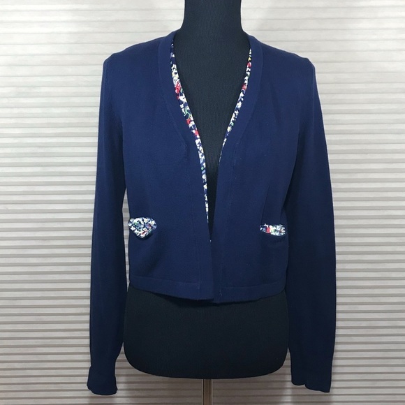HWR Anthropologie Blue Floral Open Cardigan Medium - Picture 2 of 8